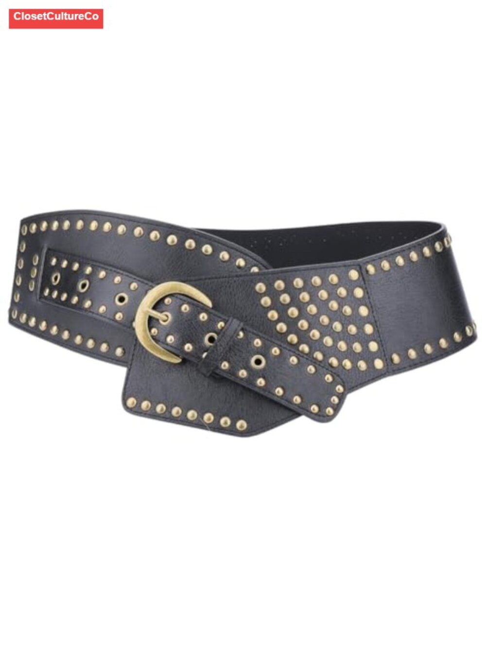 Wide PU Leather Western Waist Belt Boho Vintage Punk Chunky Rivets Conchos
